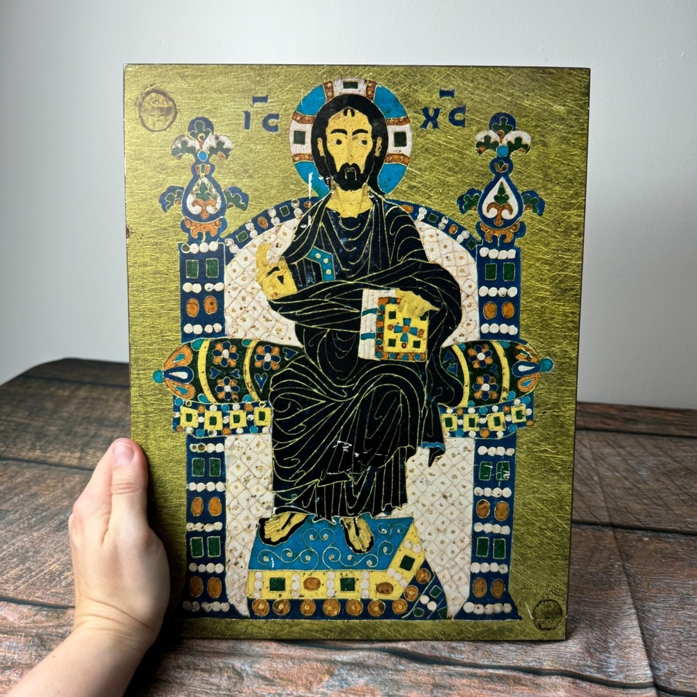 Christ Pantocrator Byzantine Icon 1960s Buch Kunstverlag Ettal Religious Plaque - Picture 10 of 13